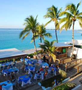 The rooftop bar at a resort to have a romantic dinner at while on a honeymoon in the Bahamas.