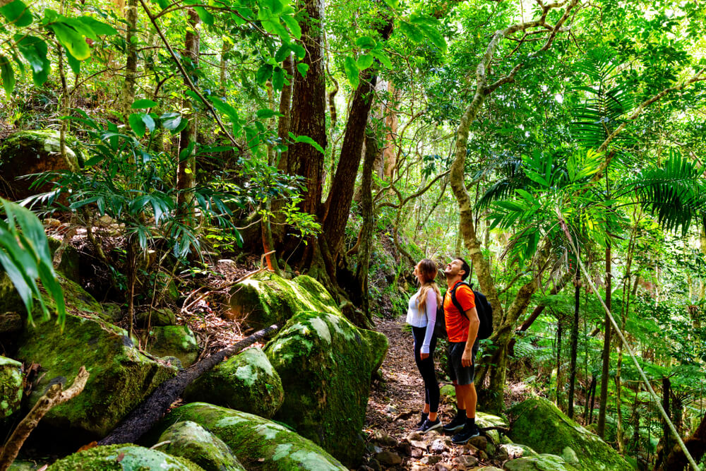 A couple exploring a national park in Nassau, Bahamas.