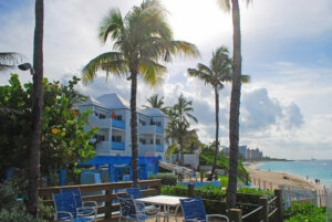 The bar area of a Bahamas resort to relax and sip rum on.