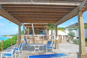 The outdoor bar area of a Nassau resort to watch the sunset from.