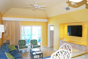 The living space of a Nassau villa to stay at during a Bahamas spring break vacation.