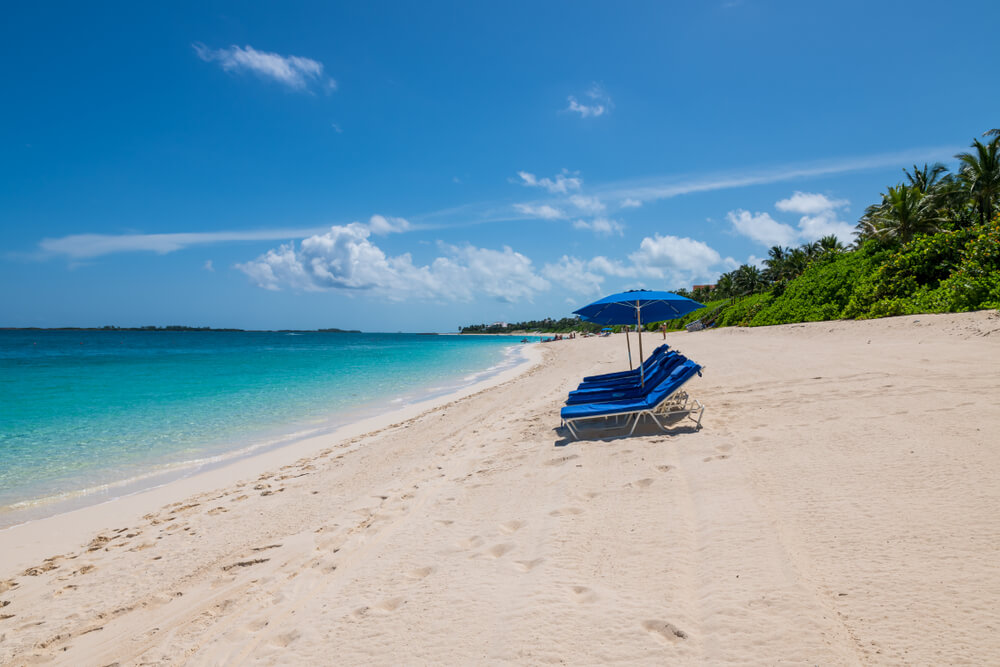 Chairs set up on Cabbage Beach in the Bahamas.
